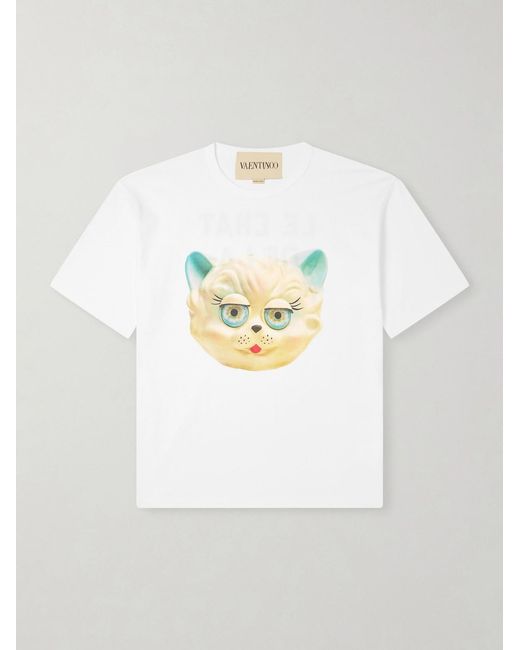 Valentino Garavani White Le Chat De La Maison Printed Cotton-jersey T-shirt for men