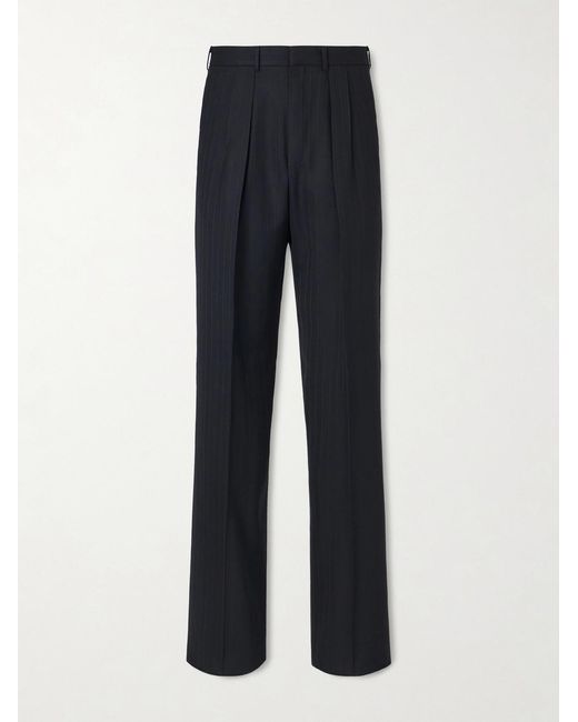 Tom Ford Blue Straight-leg Pleated Striped Grain De Poudre Wool Trousers for men