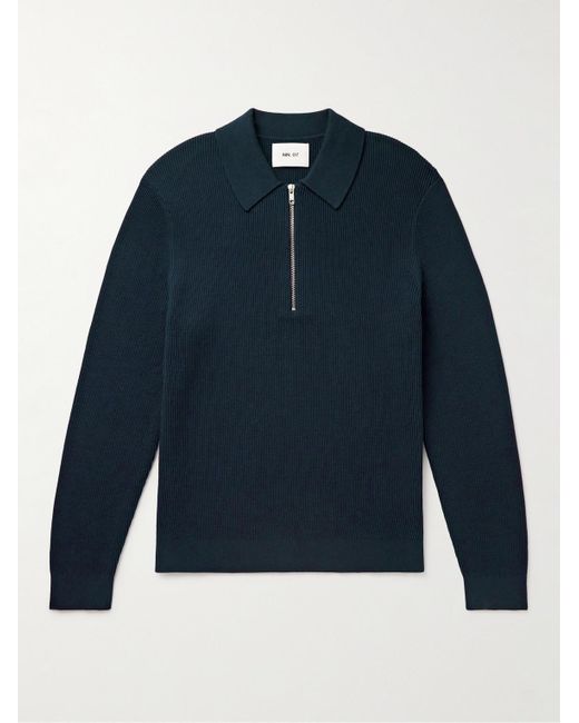 NN07 Blue Hansie 6600 Slim-fit Ribbed Organic Cotton Half-zip Sweater for men