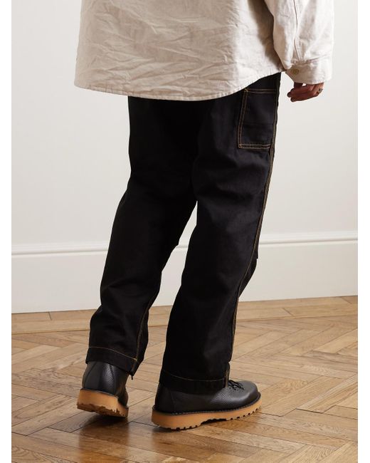 Pantaloni cargo a gamba affusolata in tela di cotone ricamata Lumber di Kapital in Black da Uomo