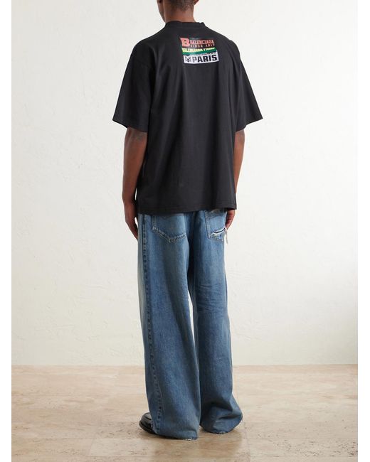 Balenciaga Black Printed Cotton-Jersey T-Shirt for men