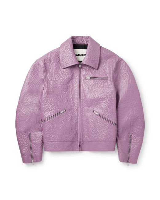 Jil Sander Purple Pebble-Grain Leather Jacket for men