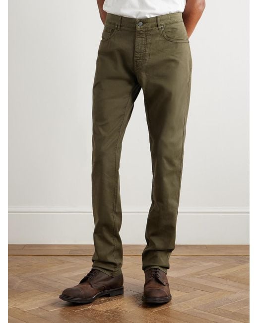 James Purdey & Sons Green Slim-Fit Straight-Leg Cotton-Blend Twill Trousers for men