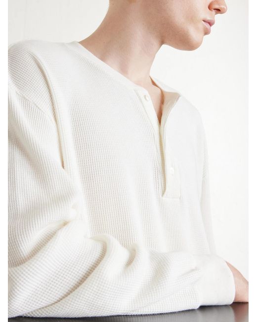 A.PRESSE White Waffle-Knit Cotton And Cashmere-Blend Henley T-Shirt for men