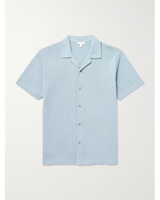 Sunspel Blue Slim-fit Camp-collar Supima Cotton-mesh Shirt for men