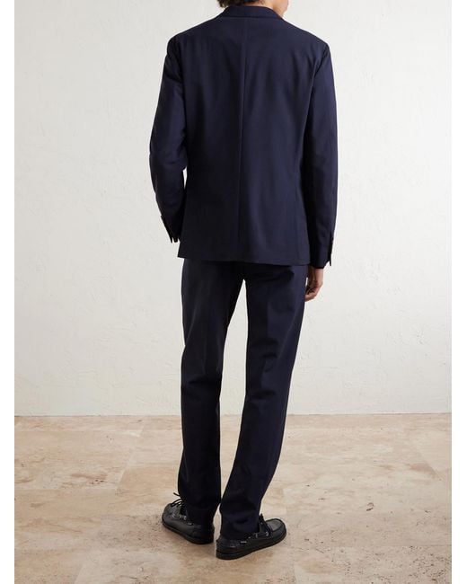 Eleventy Blue Slim-fit Tapered Stretch-wool Flannel Trousers for men