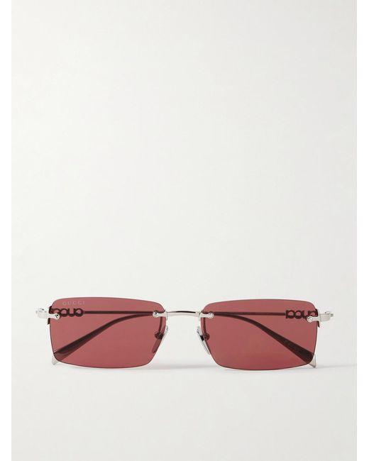 Gucci Pink Rimless Rectangular-Frame-Tone Sunglasses for men