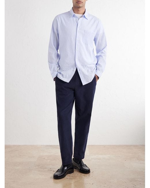 Folk Blue Drawcord Assembly Straight-Leg Brushed Cotton Trousers for men