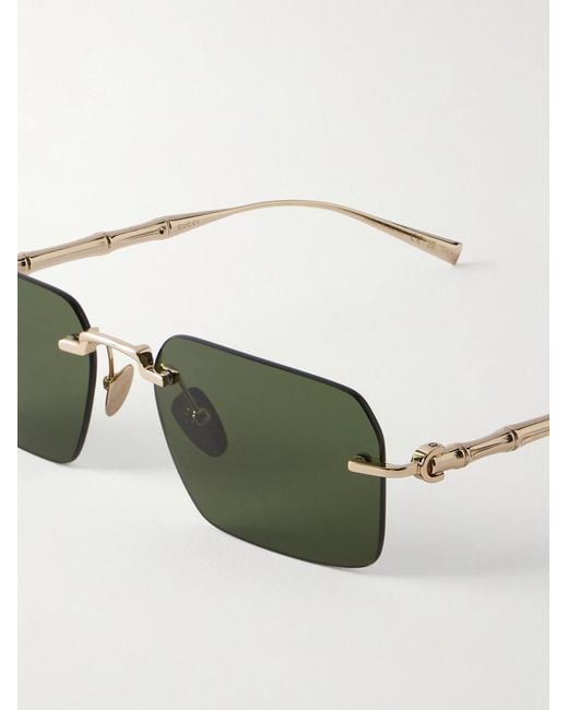 Gucci Green Bamboo Square-Frame-Tone Sunglasses for men