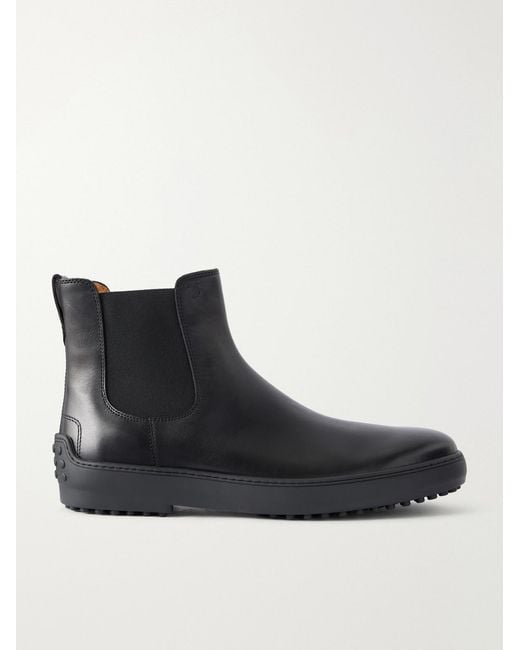 Tod's Black Winter Gommino Leather Chelsea Boots for men