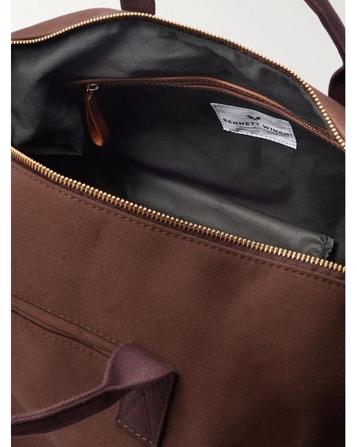 Weekender Leather-Trimmed Cotton-Canvas Holdall di Bennett Winch in Brown da Uomo