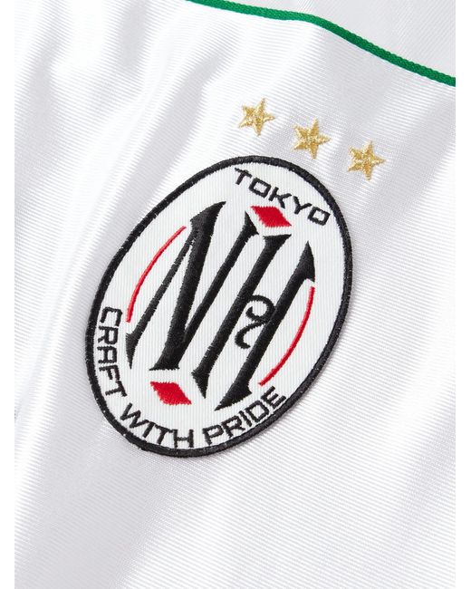 Neighborhood White Game Appliquéd Logo-Print Striped Satin Polo Shirt for men