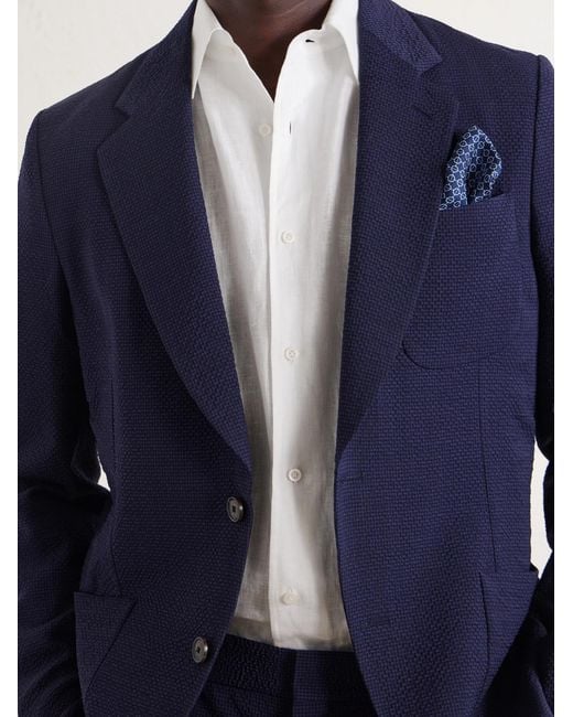 Paul Smith Blue Wool-Blend Seersucker Suit Jacket for men