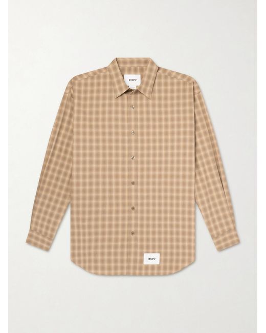 (w)taps Natural Logo-appliquéd Checked Woven Shirt for men