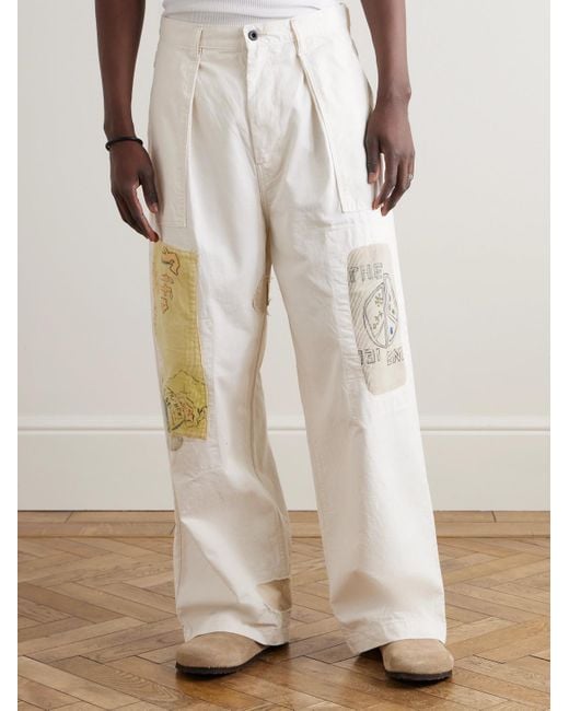 Kapital White Fatigue Wide-Leg Patchwork Cotton-Twill Trousers for men