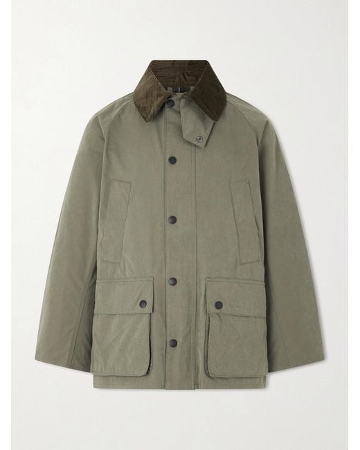 Barbour Green Bedale Corduroy-trimmed Waxed Woven Jacket for men