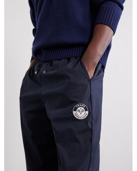 FRAME Blue Straight-Leg Drawstring Logo-Embroidered Cotton-Blend Trousers for men