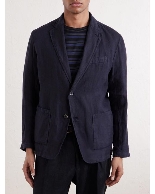 Altea Blue Aaron Garment-dyed Linen Blazer for men