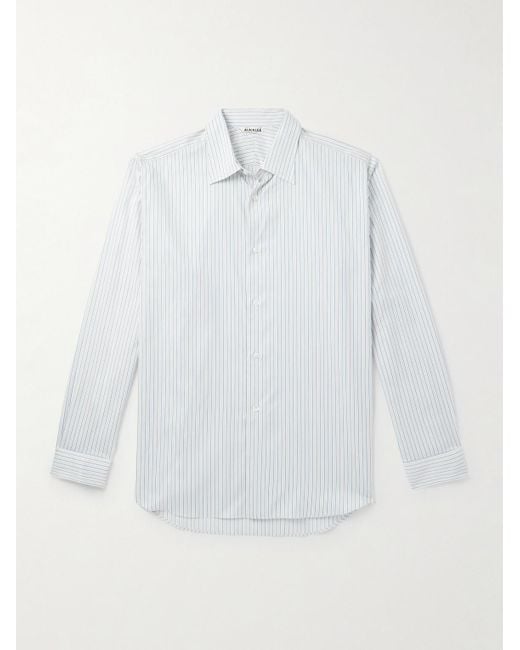 Auralee White Sim-Fit Striped Cotton And Silk-Blend Twill Shirt for men