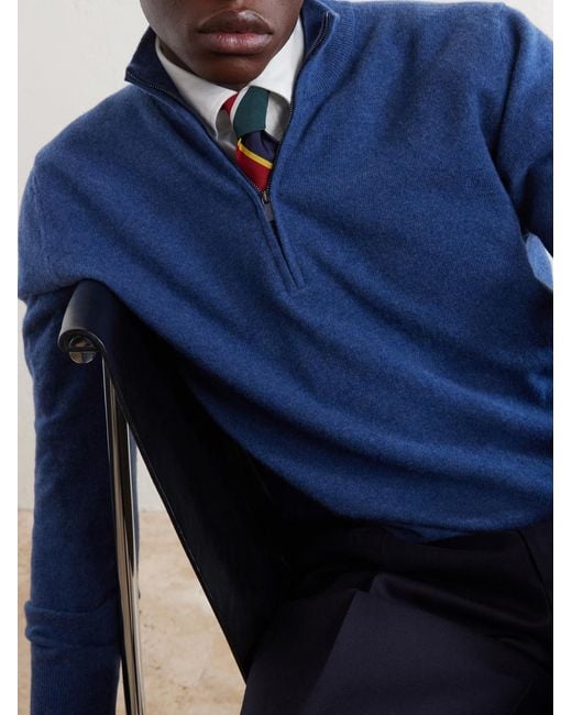 Altea Blue Virgin Wool Half-zip Sweater for men