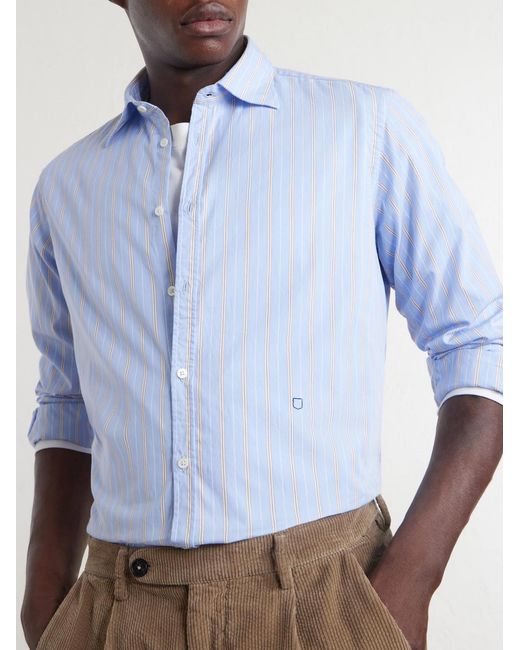 Massimo Alba Blue Genova Striped Cotton-Poplin Shirt for men