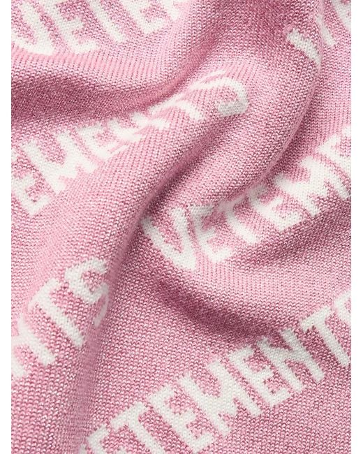 Vetements Pink Oversized Logo-intarsia Metallic Knitted Sweater for men