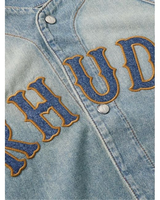 Camicia in denim con logo applicato di Rhude in Blue da Uomo