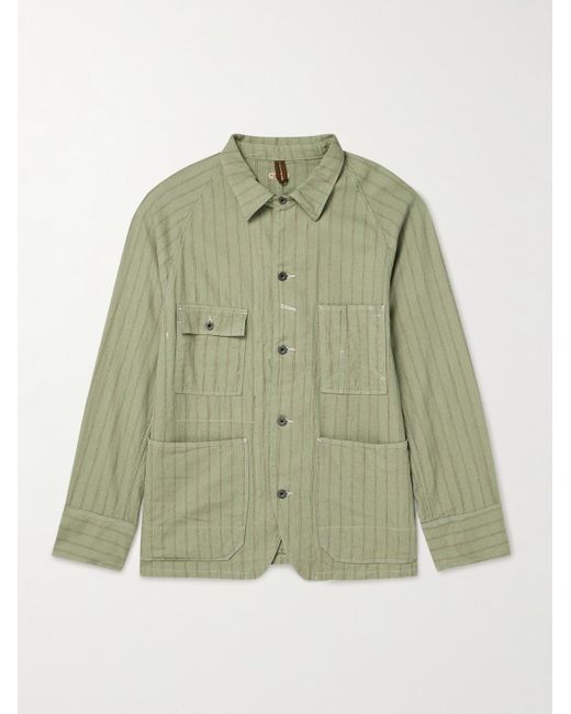 Kapital Green Gibson Striped Linen And Cotton-Blend Overshirt for men