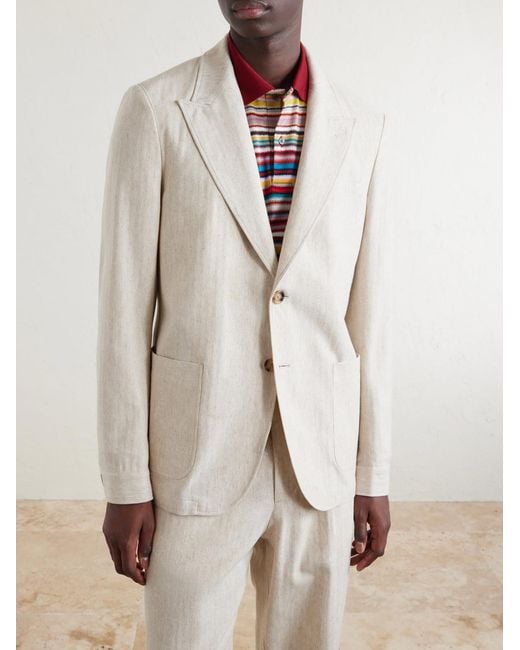 Oliver Spencer Natural Tillman Herringbone Cotton And Linen-Blend Suit Jacket for men