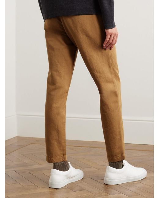 Mr P. Natural Straight-Leg Pleated Garment-Dyed Cotton And Linen-Blend Twill Trousers for men