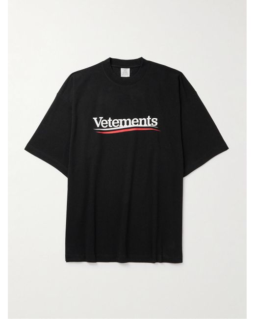 Vetements Black Oversized Logo-print Cotton-jersey T-shirt for men