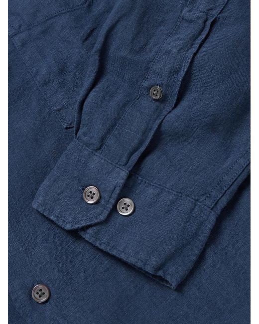 Hartford Blue Premium Pat Grandad-Collar Linen Shirt for men