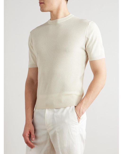 Canali Natural Slim-fit Waffle-knit Cotton And Silk-blend T-shirt for men