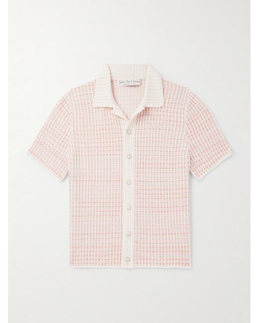 God's True Cashmere Pink Noble Camp-Collar Waffle-Knit Cashmere-Blend Shirt for men