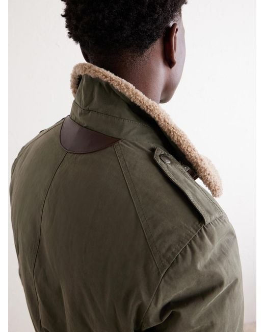 Brunello Cucinelli Green Shearling-Trimmed Padded Canvas Jacket for men