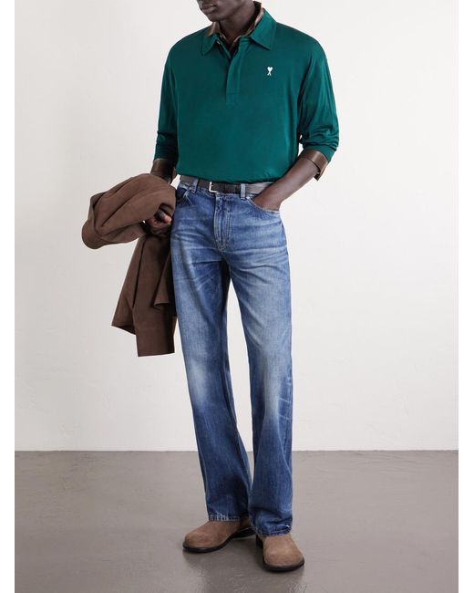 AMI Green Logo-Embroidered Cotton-Jersey Shirt for men