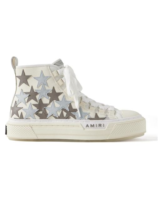 Amiri White Stars Court Leather And Rubber-trimmed Appliquéd Canvas High-top Sneakers for men