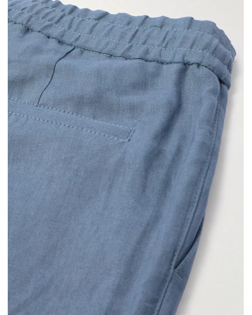 Pantaloni a gamba dritta in lino con pinces di Brunello Cucinelli in Blue da Uomo