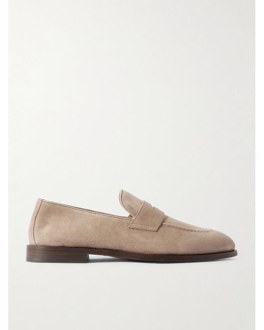 Brunello Cucinelli Natural Flex Suede Penny Loafers for men