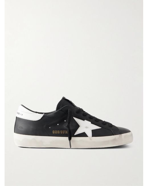 Golden Goose Deluxe Brand Black Super-star Distressed Leather Sneakers for men