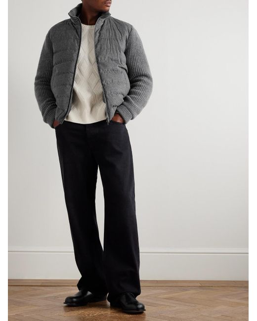 Herno Gray Quilted And Ribbed Wool-Blend Down Bomber Jacket for men