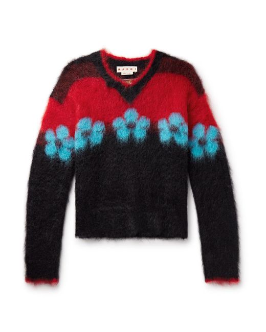 Marni Red Intarsia Brushed Mohair-blend Sweater for men