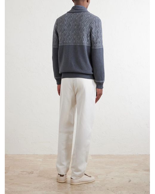 Brunello Cucinelli Blue Shawl-Collar Knitted Cotton Cardigan for men