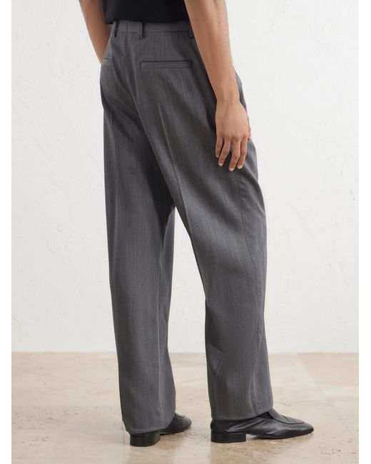 Valentino Garavani Gray Straight-Leg Pleated Herringbone Virgin Wool Trousers for men