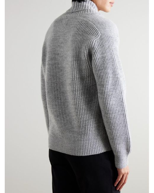 Kingsman Gray Shawl-Collar Ribbed Wool Sweater for men
