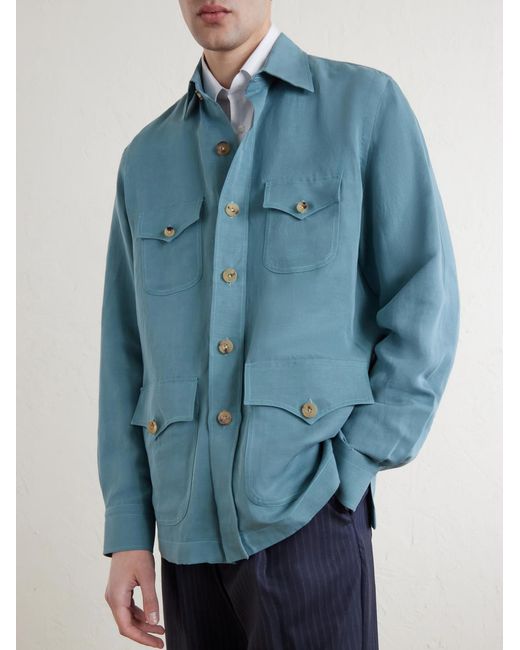 Rubinacci Blue Safari Overshirt for men