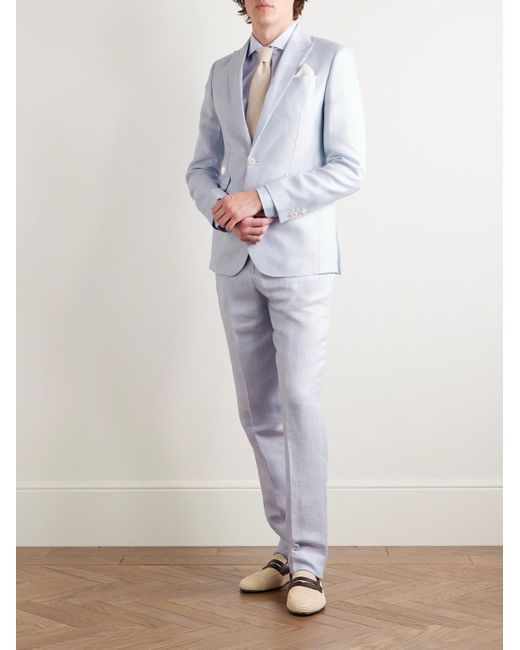 Favourbrook Blue Slim-Fit Herringbone Linen And Silk-Blend Suit Jacket for men