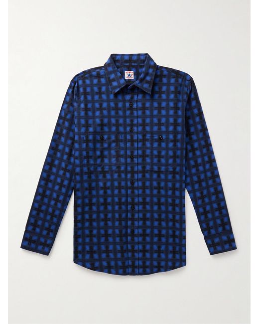 Randy's Garments Blue Checked Brushed-Cotton Shirt for men