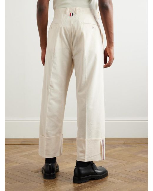 Thom Browne Gerade geschnittene Hose aus Baumwollmusselin mit Stickereien in White für Herren