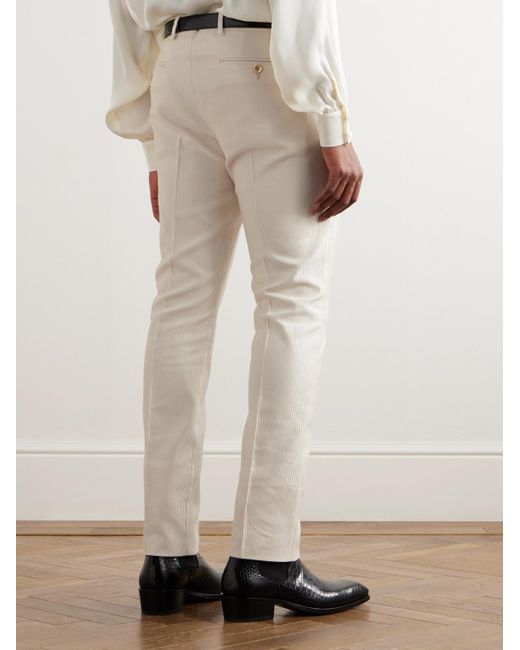 Pantaloni a gamba dritta in velluto a coste di cotone e seta di Tom Ford in Natural da Uomo